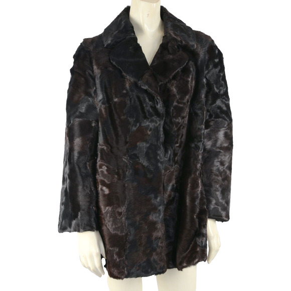 Vintage Dark Brown Lamb Fur Collared Short Coat Size S - Picture 3 of 10